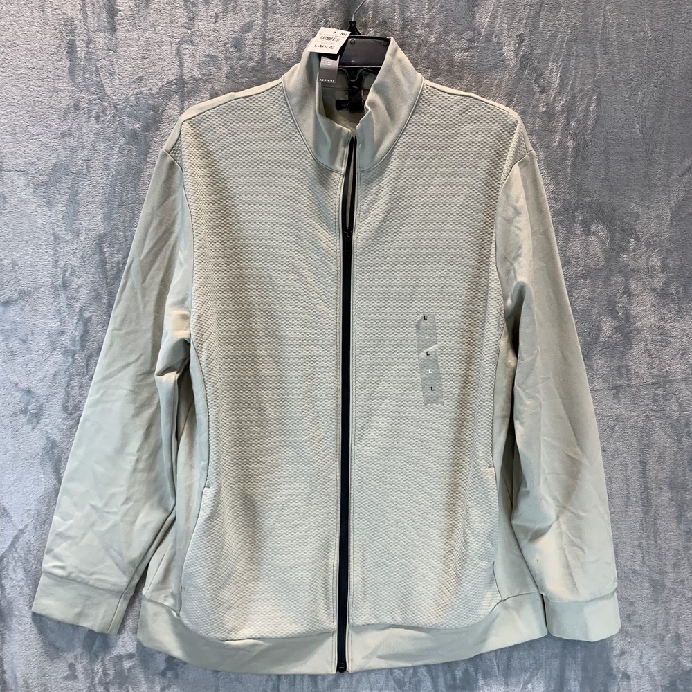 Alfani Men's Track Jacket L Full Zip Long Sleeve Beige Stretch Pockets Textured